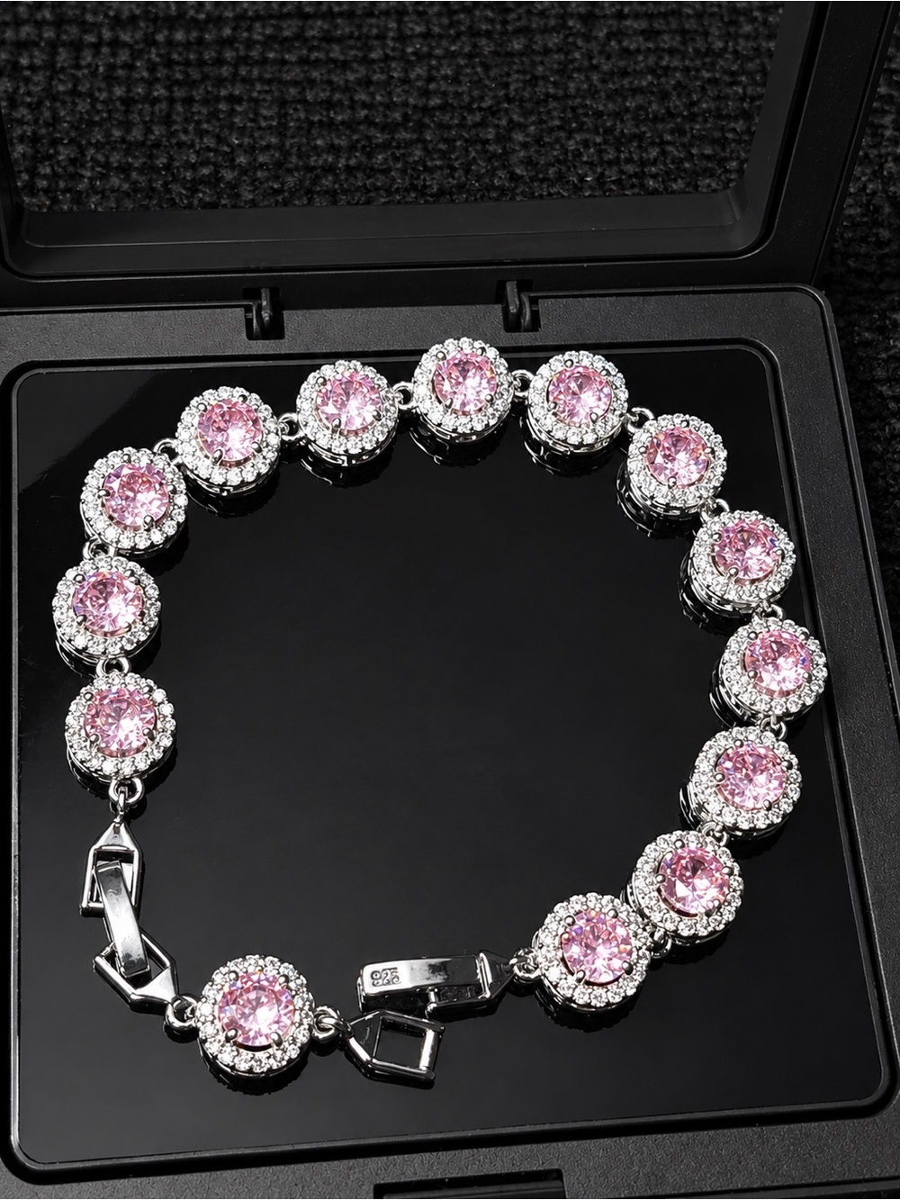 Pink Crystal Halo Tennis Bracelet - Women Jewelry